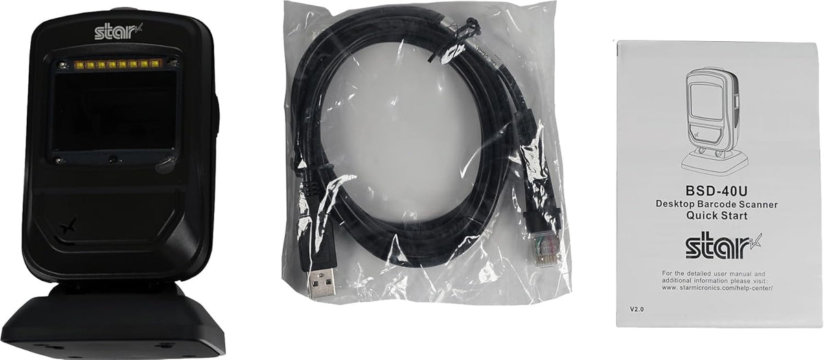 Star Micronics BSD-40U Premium USB Desktop 1D/2D Barcode Scanner - mC-Print and mPOP Compatible, Black