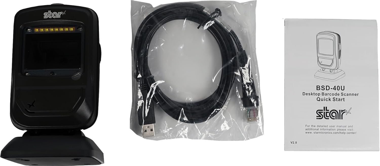 Star Micronics BSD-40U Premium USB Desktop 1D/2D Barcode Scanner - mC-Print and mPOP Compatible, Black